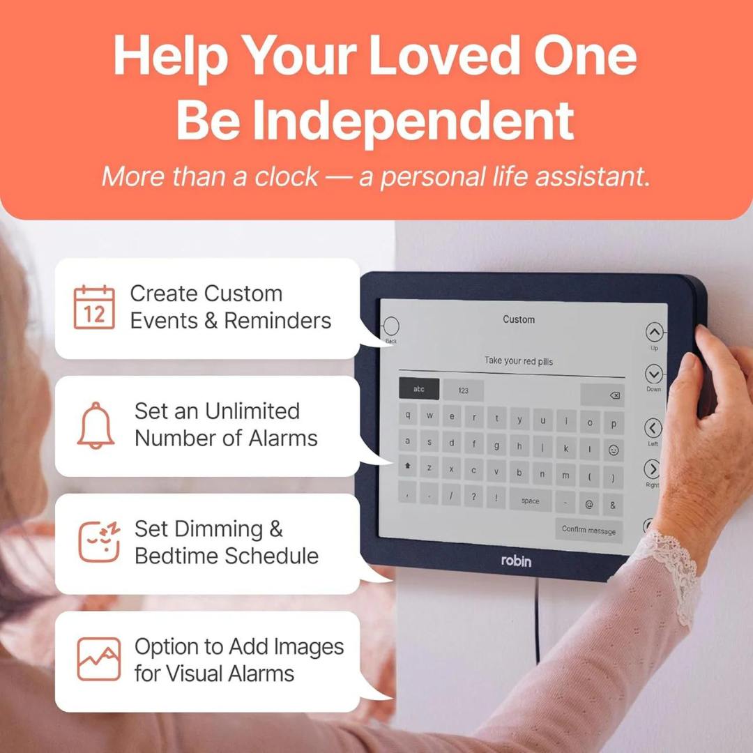 Robin dementia day clock alarms and reminders explained