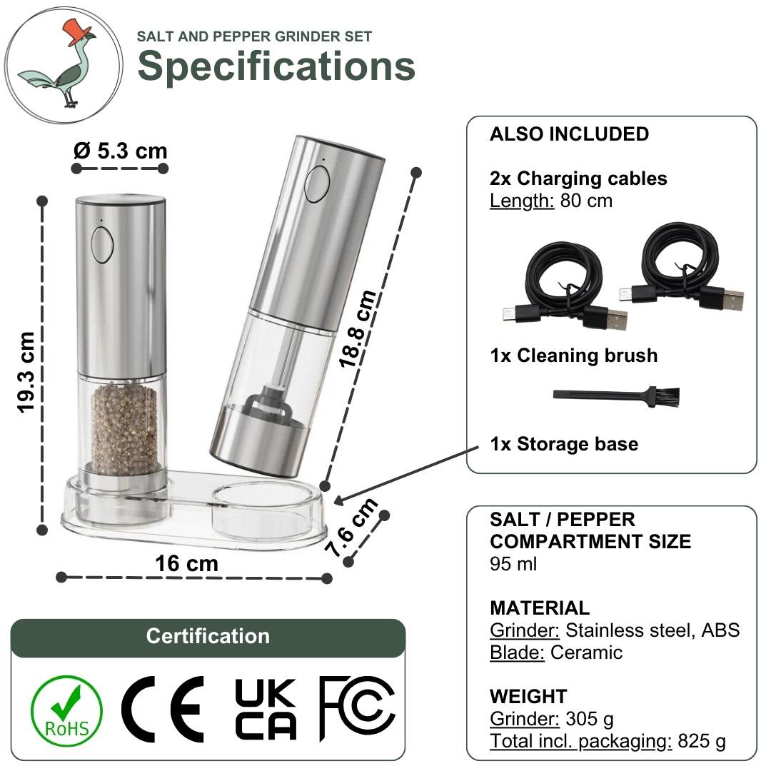 Salt and pepper grinder set specifications