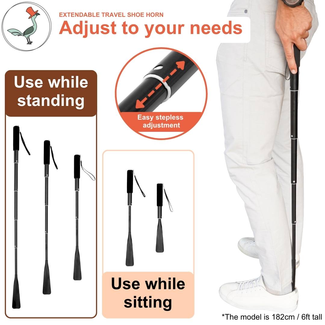 telescopic shoe horn using for sitting or standing