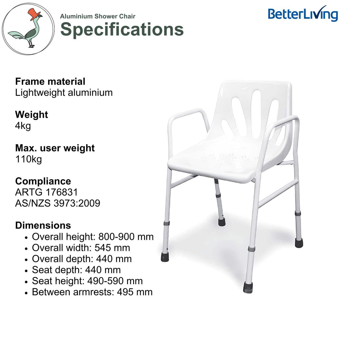 Specifications of the Aluminium Shower Chair