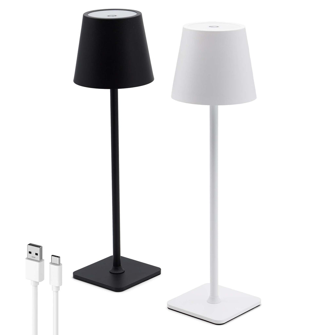 black and white touch table lamp next to each other