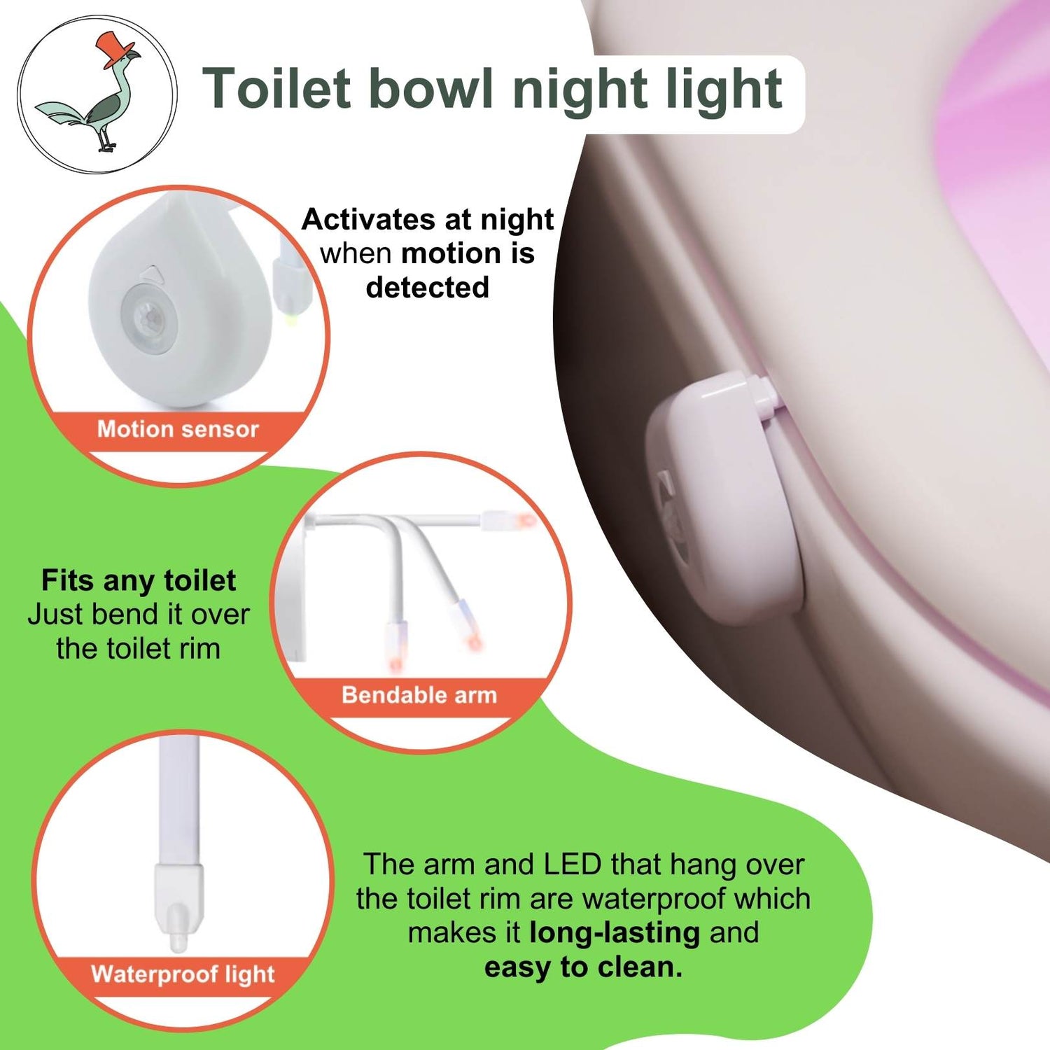 overview of the toilet bowl night light