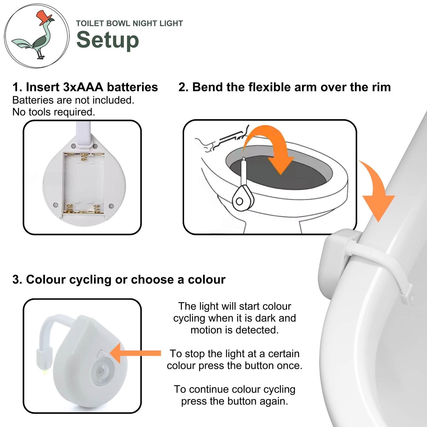 setup guide of toilet bowl light 