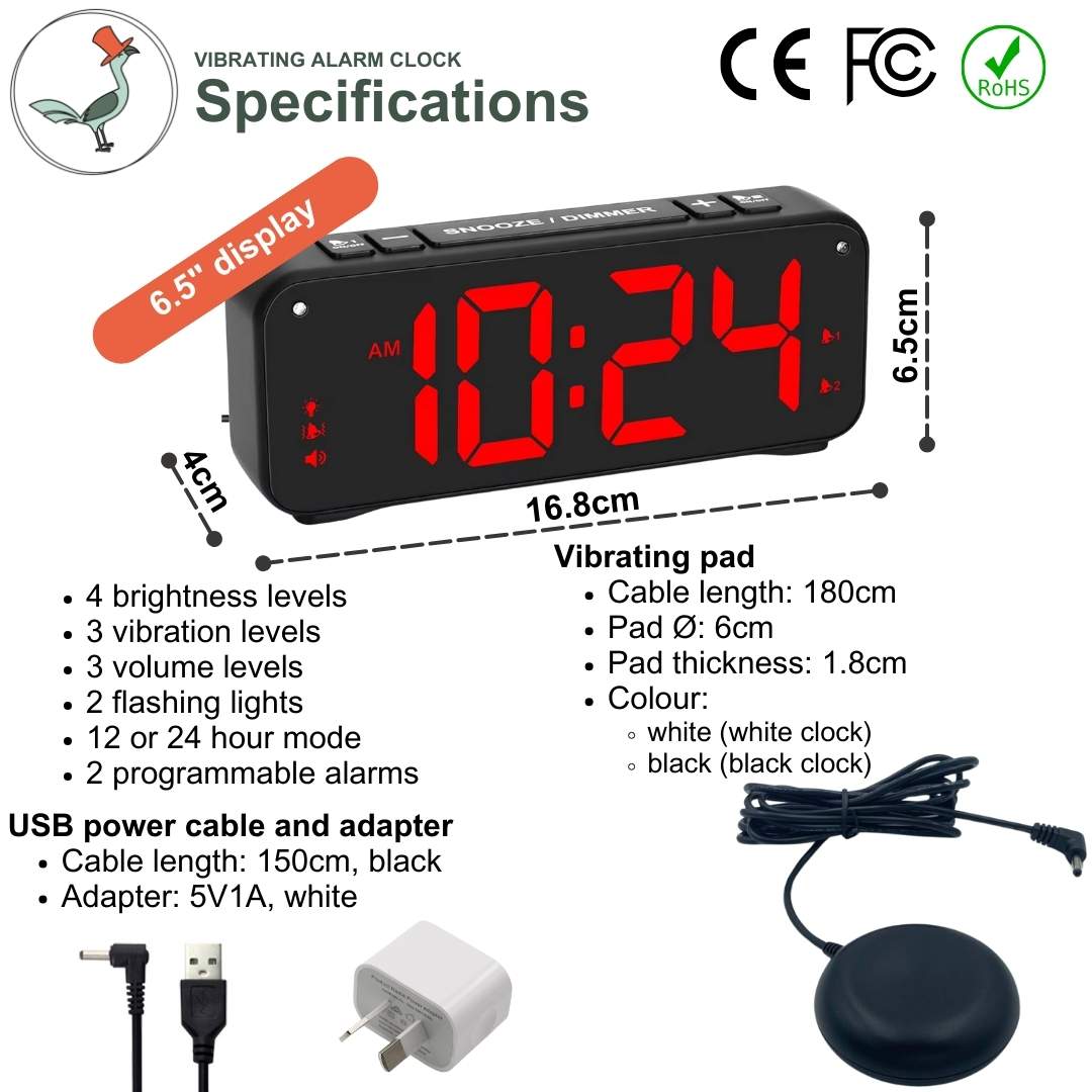 specifications of the shaking digital alarm clock