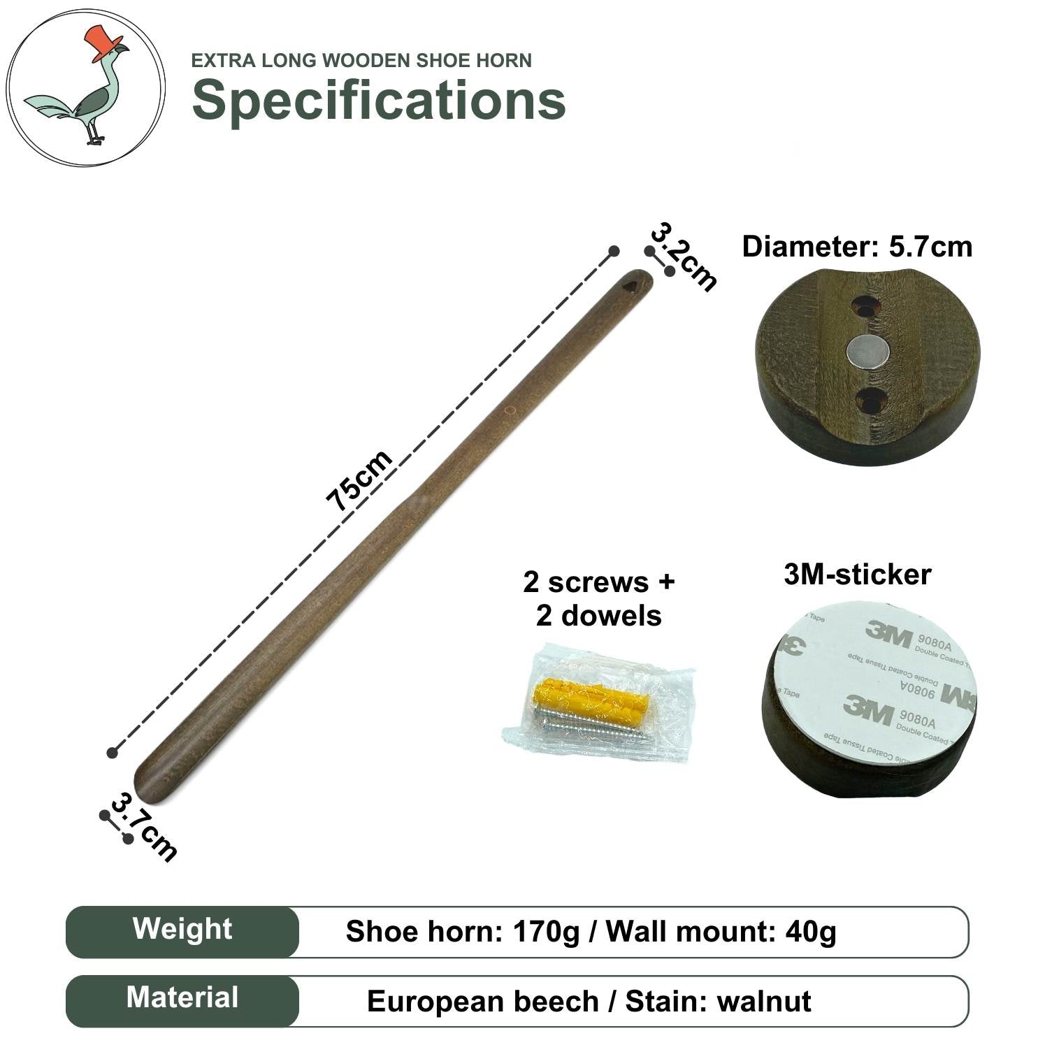 extra long wooden shoe horn specifications