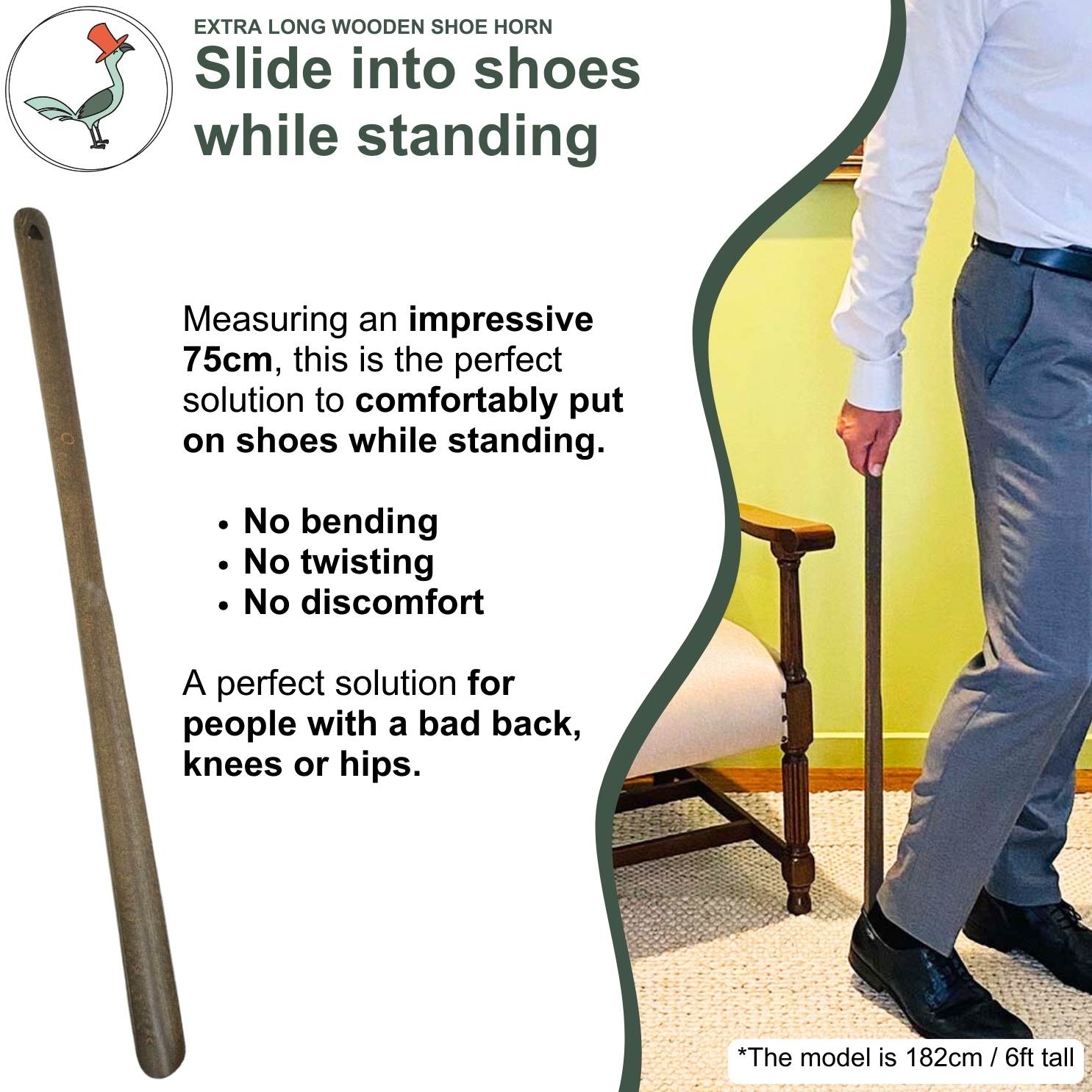 extra long wooden shoe horn no need to bend